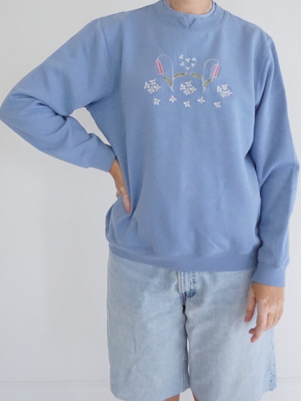Vintage Baxter & Wells Tulip Blue Sweatshirt Coastal Grandmother Cotton L